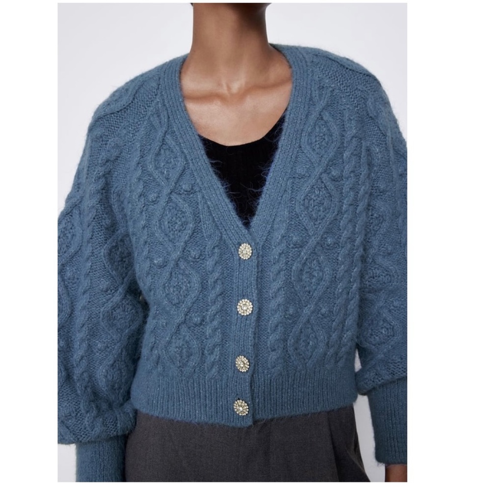 NWT Zara Jewel button cable-knit cardigan